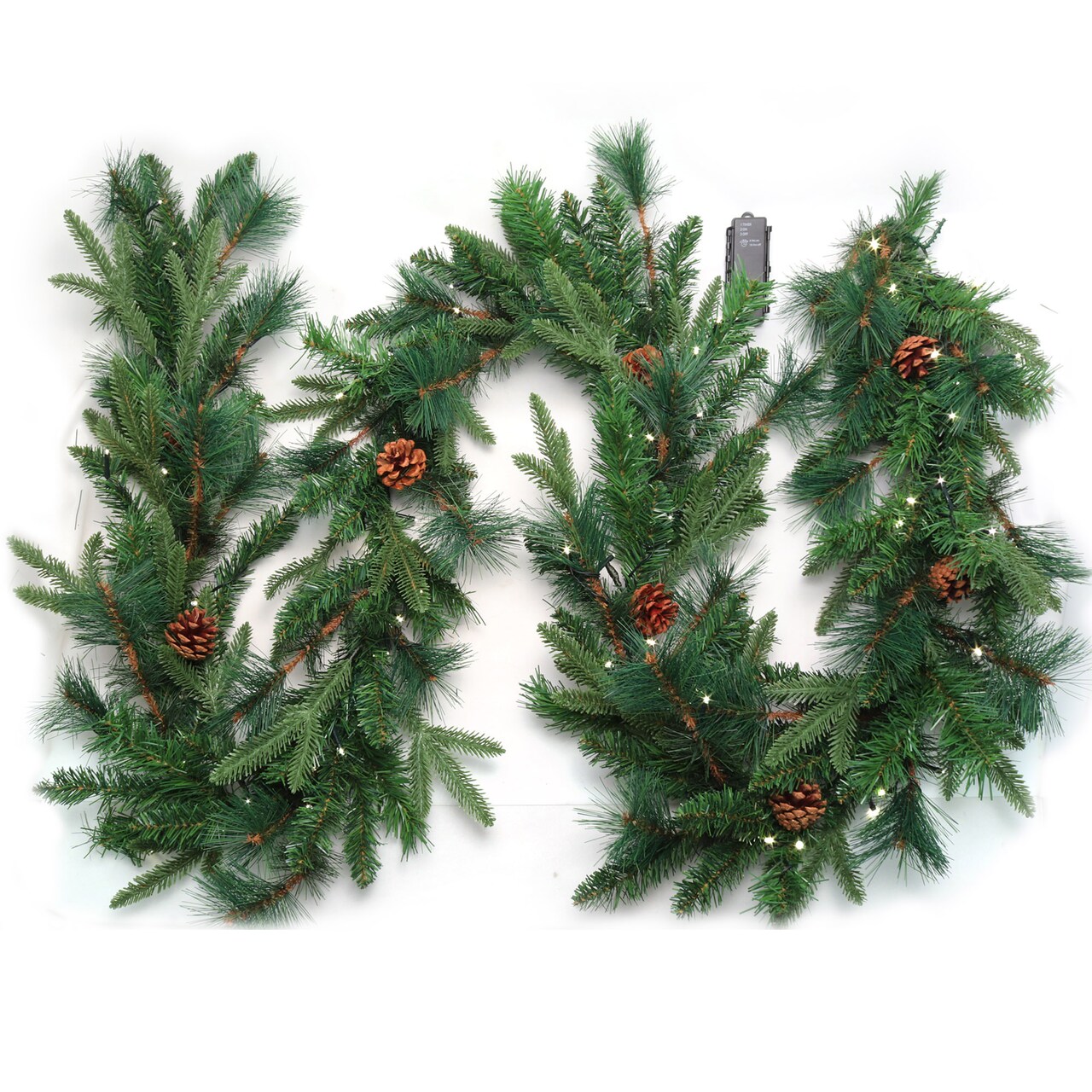 Artificial Pre-Lit Rosemary Garland with Brown Pine Cones | 9-Foot | Battery-Operated | Christmas Garland | Home & Office Decor, Floral Home by Artificial Flowers